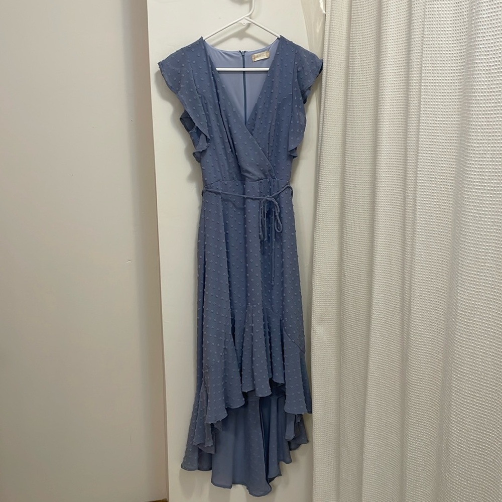 NWOT altar’d state periwinkle textured high-low wrap dress